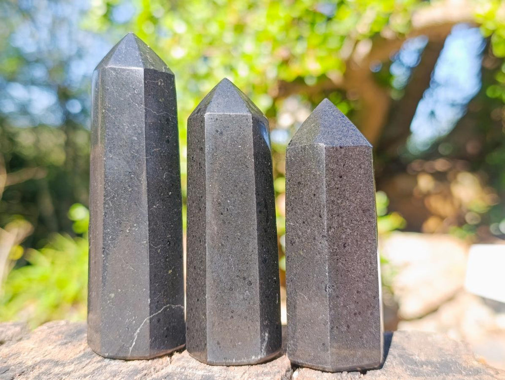 Polished Black Basalt Display Crystal Points x 12 From Madagascar - Toprock Gemstones and Minerals 