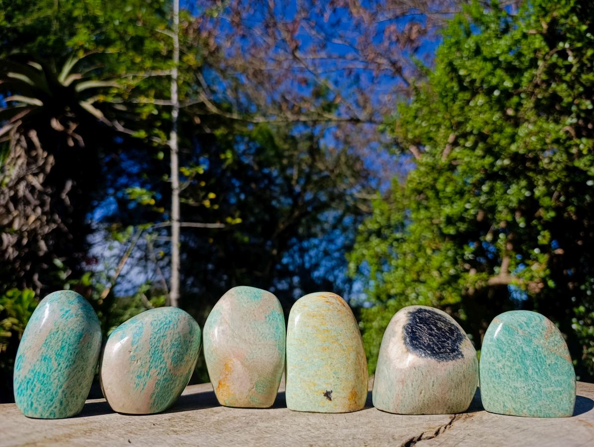 Polished Amazonite Standing Display Pieces x 6 From Madagascar - Toprock Gemstones and Minerals 
