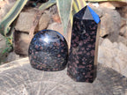 Polished Rare "Water Sapphire" Standing Display Piece and Display Crystal with Sillimanite Spots x 2 From Ambatofinandrahana, Madagascar - Toprock Gemstones and Minerals 