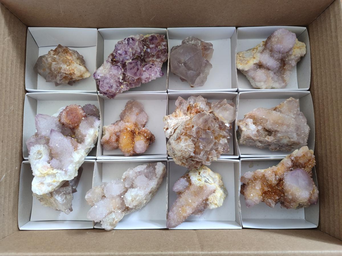 Natural Mixed Spirit Amethyst Clusters x 12 From Boekenhouthoek, South Africa - Toprock Gemstones and Minerals 