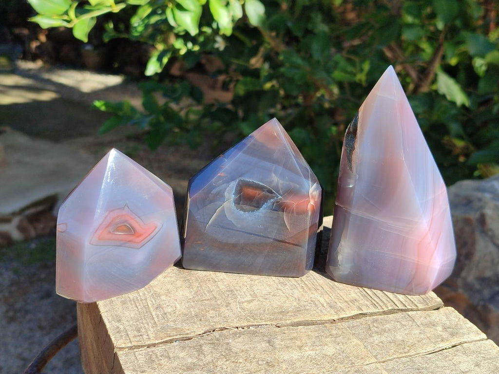Polished Strawberry Agate Display Crystal Points x 3 From Mozambique - Toprock Gemstones and Minerals 