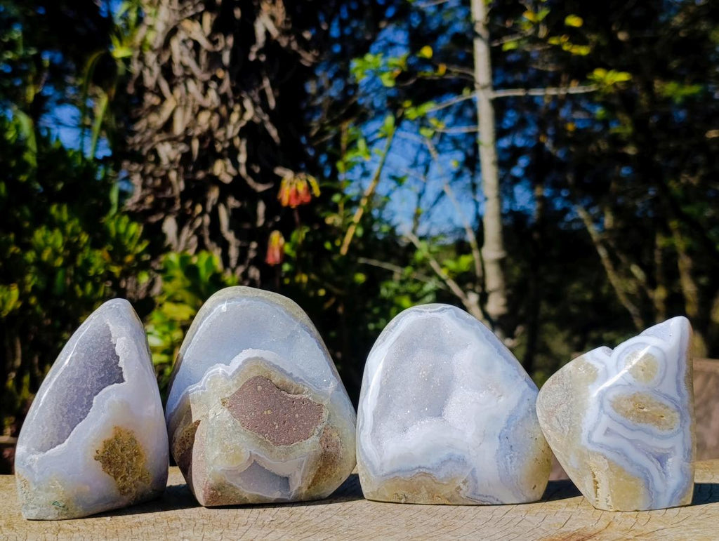Polished Blue Lace Agate Standing Display Pieces x 4 From Nsanje, Malawi - Toprock Gemstones and Minerals 