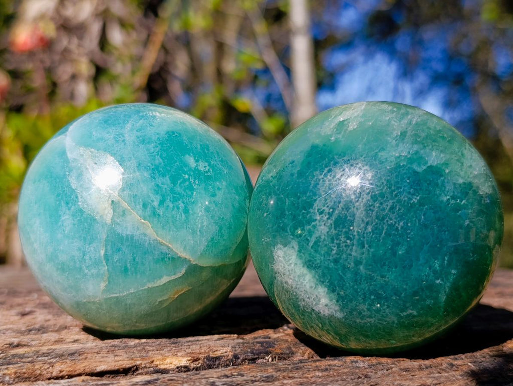 Polished Watermelon Fluorite Spheres x 2 From Uis, Namibia - Toprock Gemstones and Minerals 