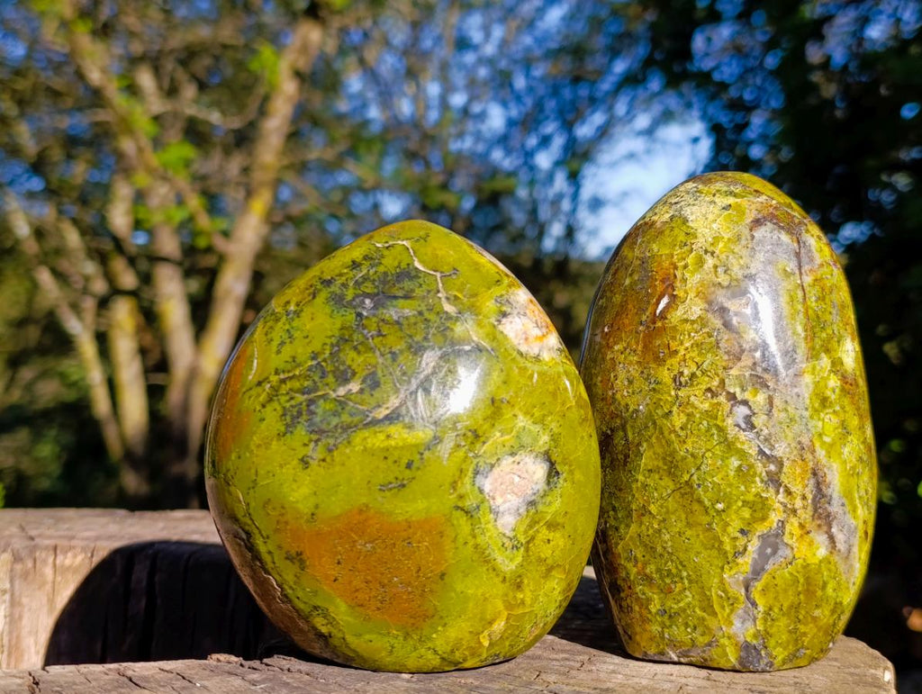 Polished Green Opal Standing Display Pieces x 2 From Betroka, Madagascar - Toprock Gemstones and Minerals 