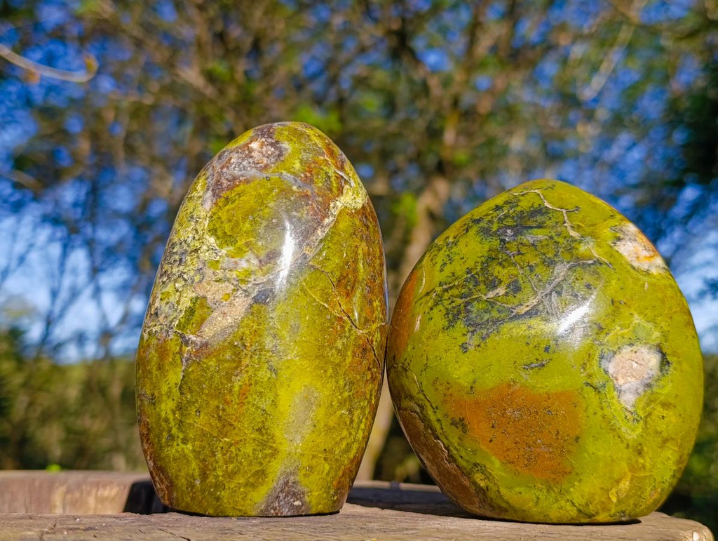 Polished Green Opal Standing Display Pieces x 2 From Betroka, Madagascar - Toprock Gemstones and Minerals 
