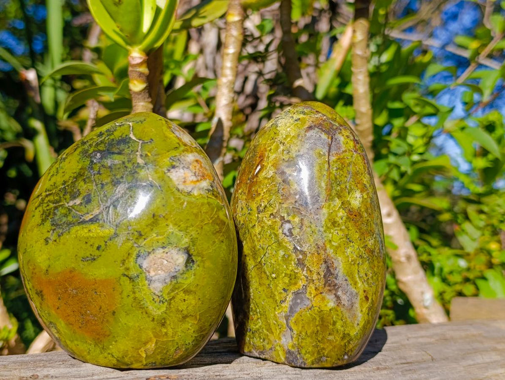Polished Green Opal Standing Display Pieces x 2 From Betroka, Madagascar - Toprock Gemstones and Minerals 