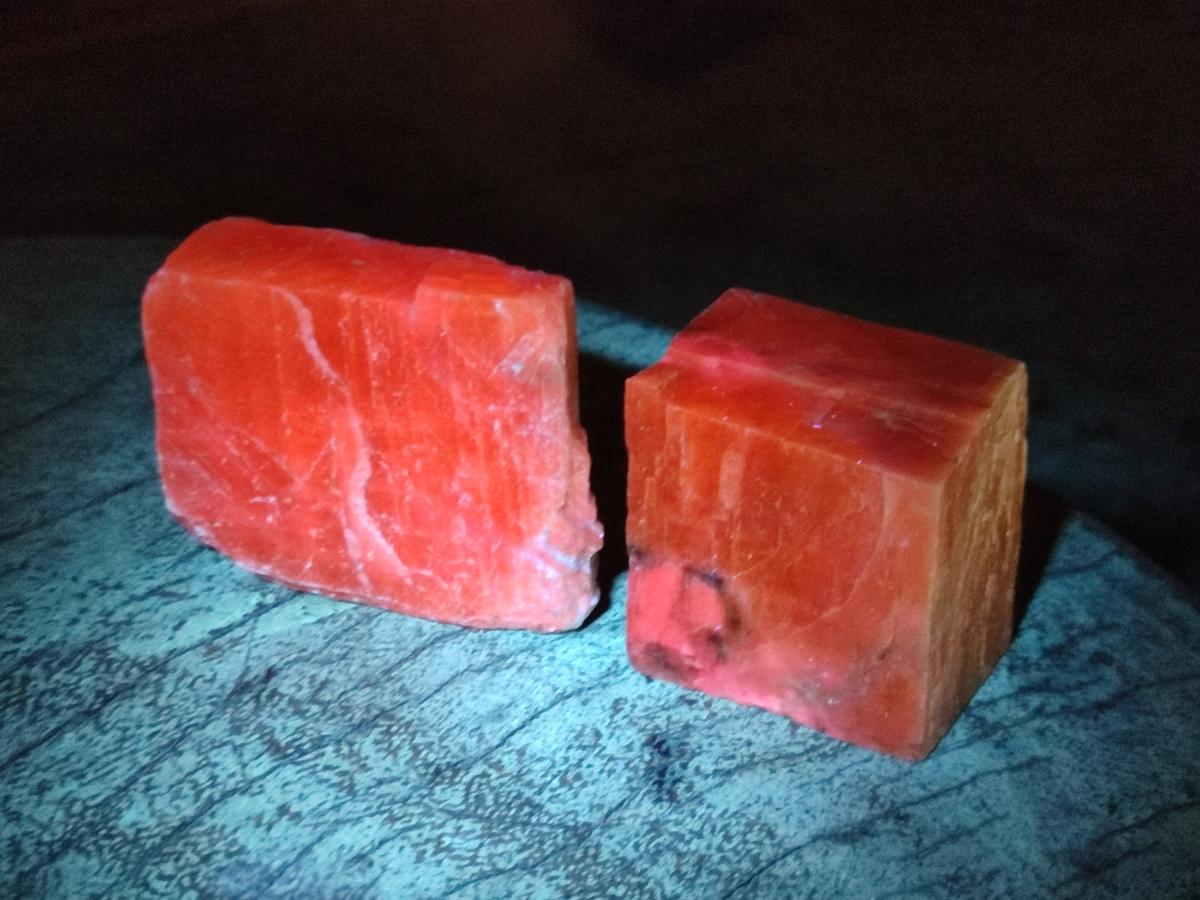 Natural Rhombohedral Sunset Orange Calcite Specimens x 4 From Spitzkop, Namibia - Toprock Gemstones and Minerals 