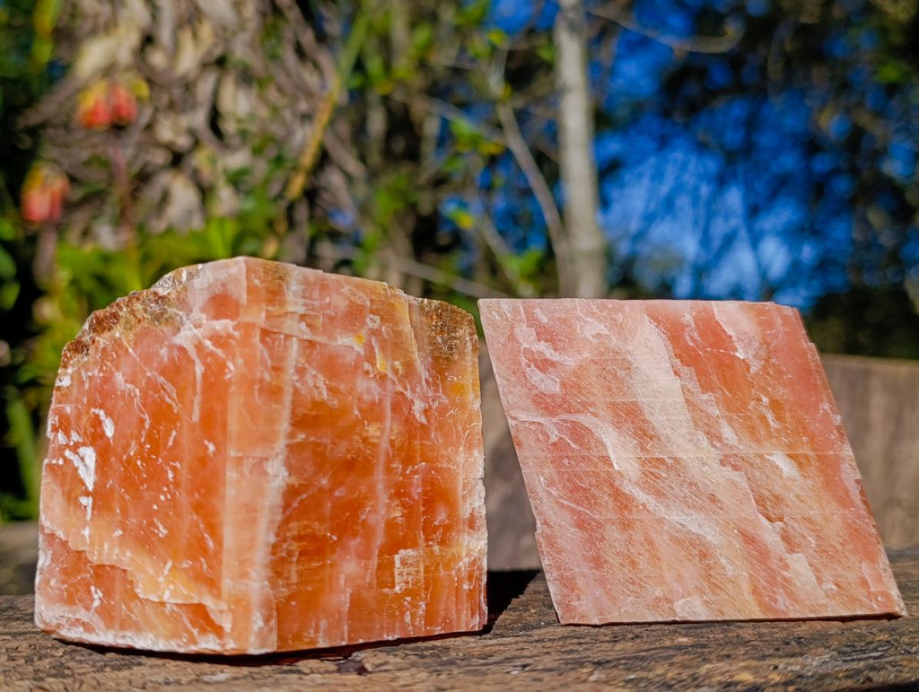 Natural Rhombohedral Sunset Orange Calcite Specimens x 4 From Spitzkop, Namibia - Toprock Gemstones and Minerals 