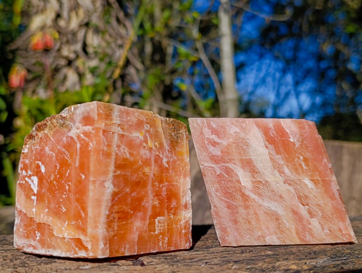 Natural Rhombohedral Sunset Orange Calcite Specimens x 4 From Spitzkop, Namibia - Toprock Gemstones and Minerals 