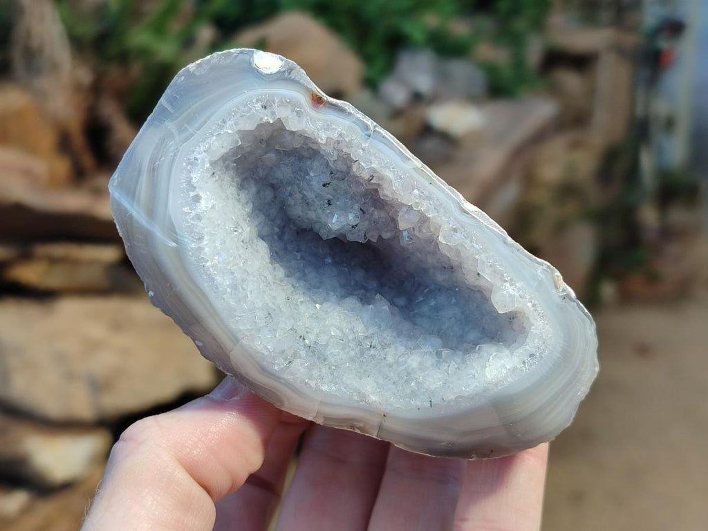 Polished Banded Agate with Crystalline Geodes x 12 From Maintirano, Madagascar - Toprock Gemstones and Minerals 