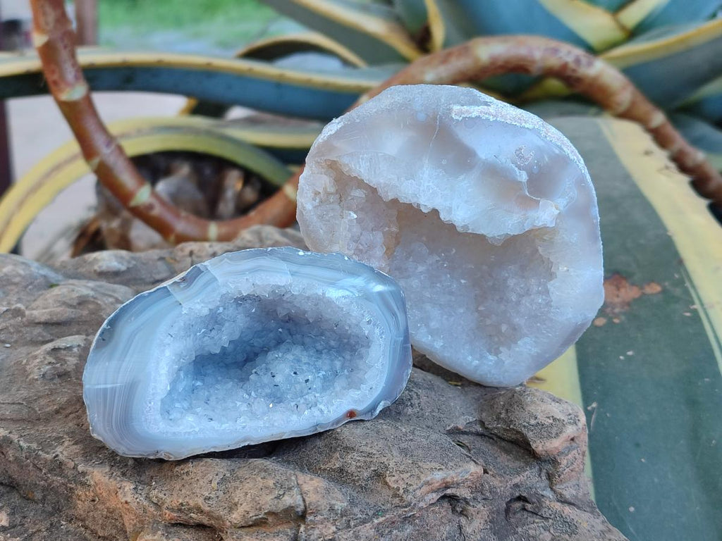 Polished Banded Agate with Crystalline Geodes x 12 From Maintirano, Madagascar - Toprock Gemstones and Minerals 