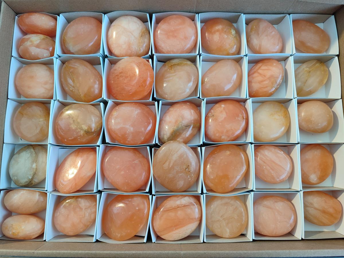 Polished Orange Twist Calcite Galets x 37 From Maevantanana, Madagascar - Toprock Gemstones and Minerals 