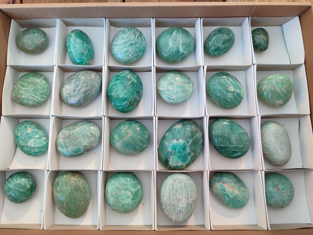 Polished Amazonite Palm Stones x 24 From Madagascar - Toprock Gemstones and Minerals 
