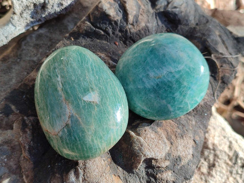 Polished Amazonite Palm Stones x 24 From Madagascar - Toprock Gemstones and Minerals 