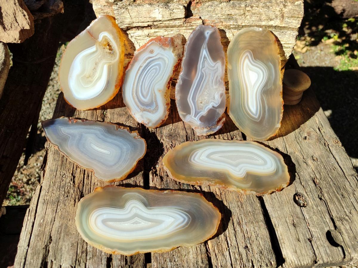 Polished Banded Agate Slices x 10 From Madagascar - Toprock Gemstones and Minerals 