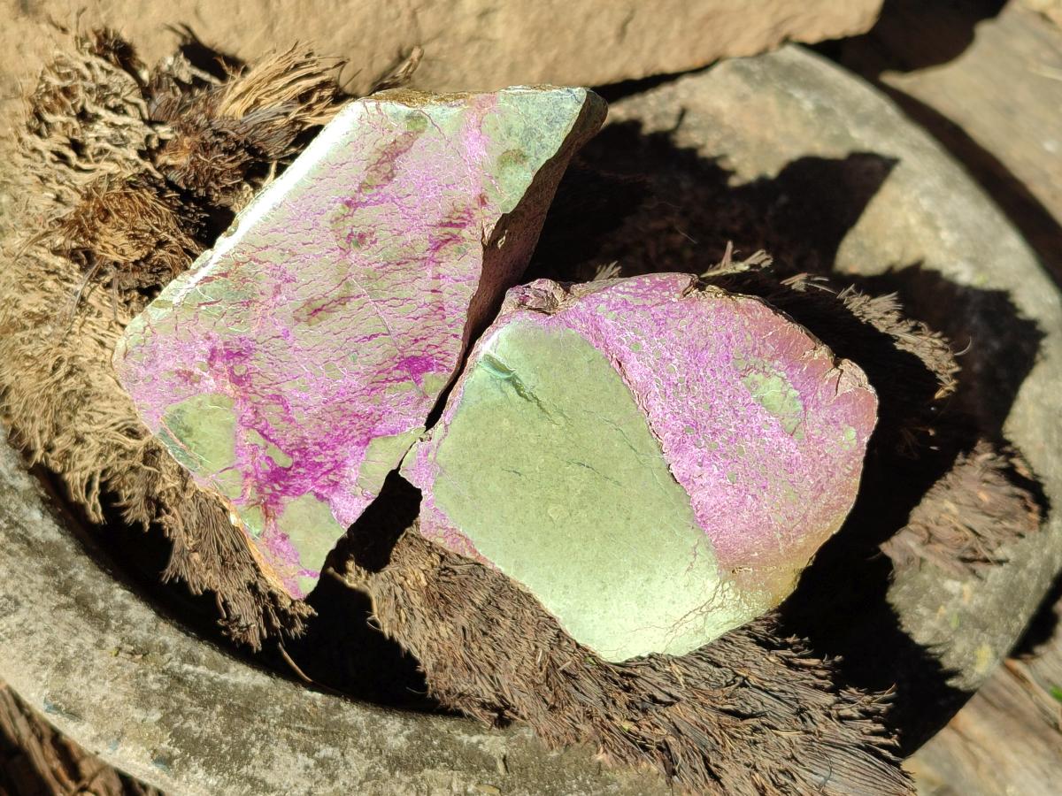 Polished One Side Stichtite Slices x 12 From Barberton, South Africa - Toprock Gemstones and Minerals 