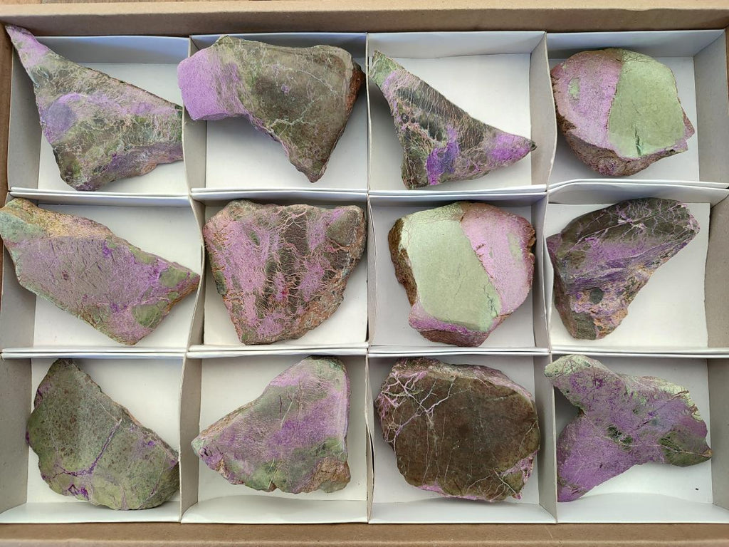 Polished One Side Stichtite Slices x 12 From Barberton, South Africa - Toprock Gemstones and Minerals 