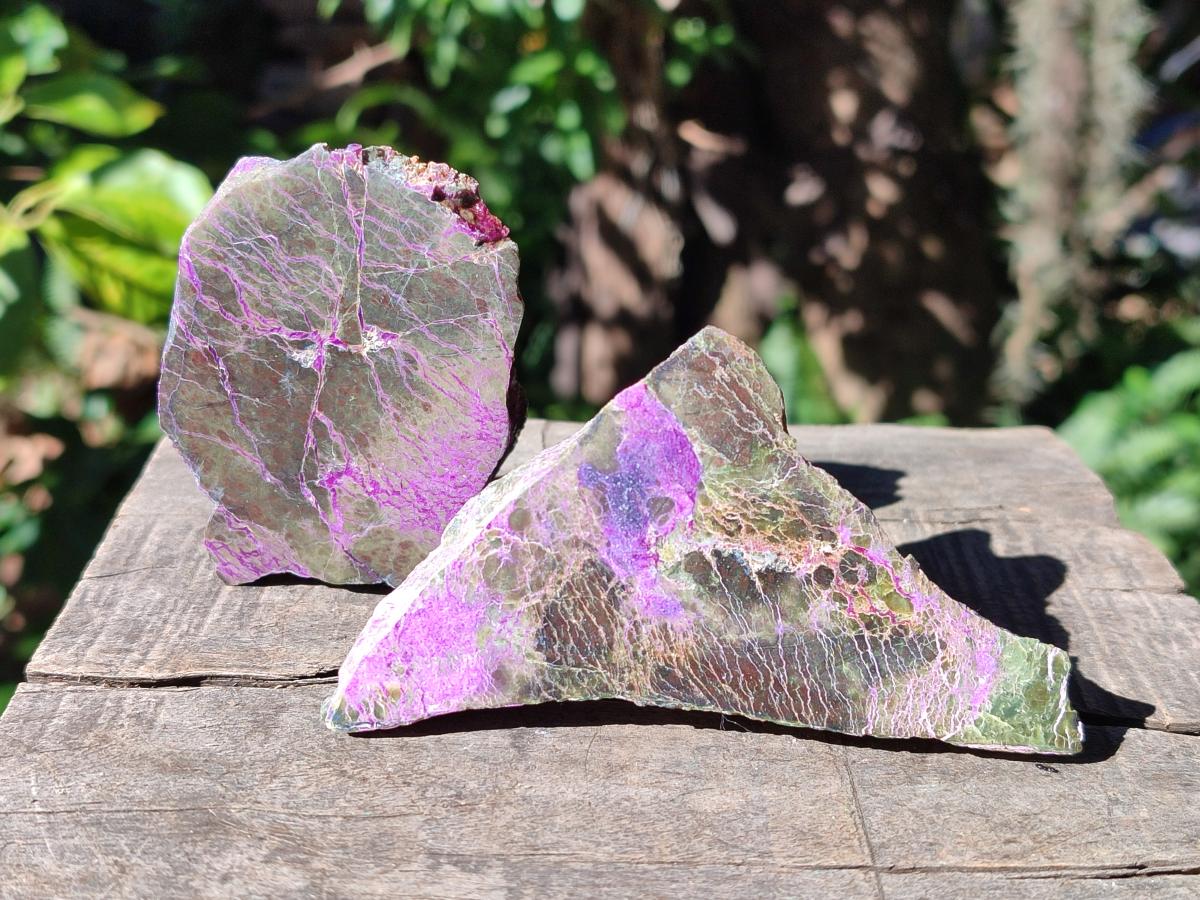 Polished One Side Stichtite Slices x 12 From Barberton, South Africa - Toprock Gemstones and Minerals 