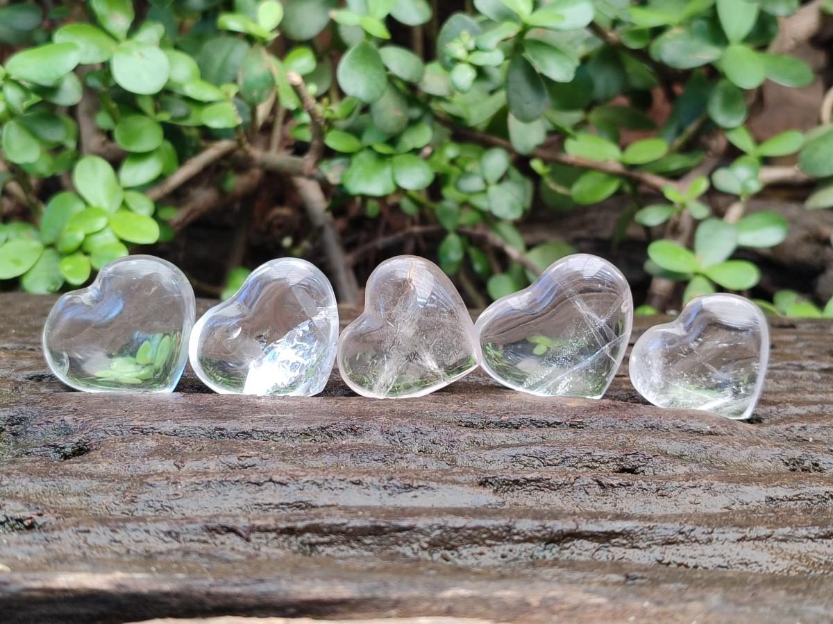 Polished Clear Quartz Crystal Hearts x 35 From Madagascar - Toprock Gemstones and Minerals 