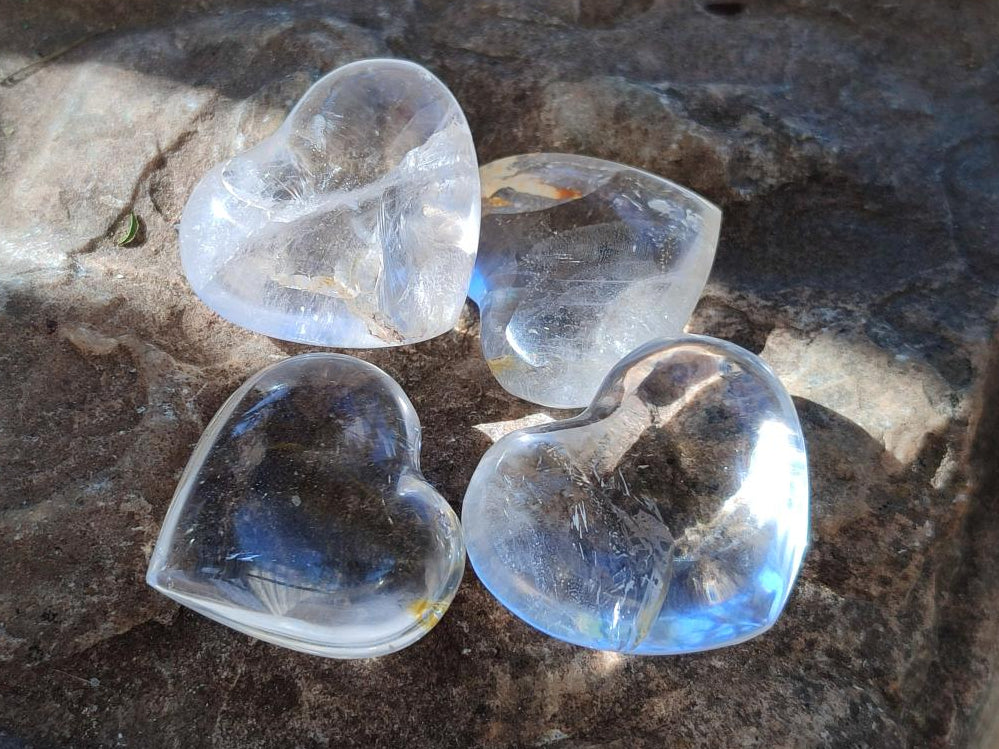 Polished Clear Quartz Crystal Hearts x 35 From Madagascar - Toprock Gemstones and Minerals 