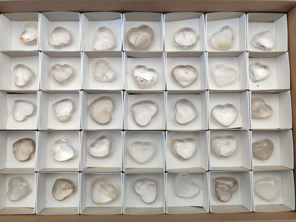 Polished Clear Quartz Crystal Hearts x 35 From Madagascar - Toprock Gemstones and Minerals 