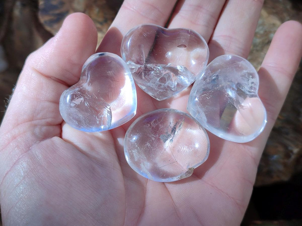 Polished Clear Quartz Crystal Hearts x 35 From Madagascar - Toprock Gemstones and Minerals 