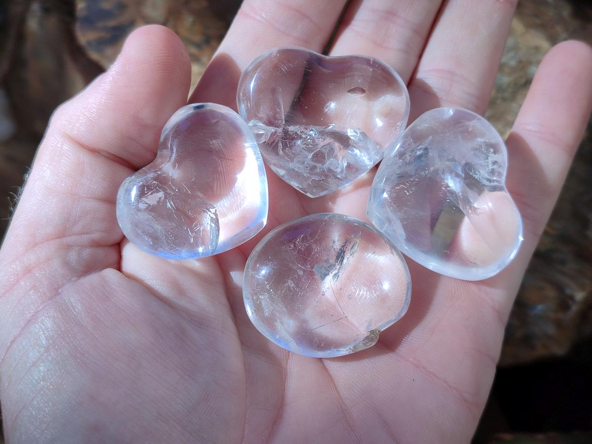 Polished Clear Quartz Crystal Hearts x 35 From Madagascar - Toprock Gemstones and Minerals 