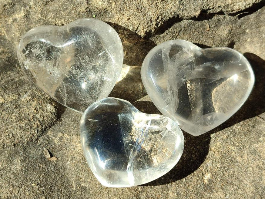 Polished Clear Quartz Crystal Hearts x 35 From Madagascar - Toprock Gemstones and Minerals 