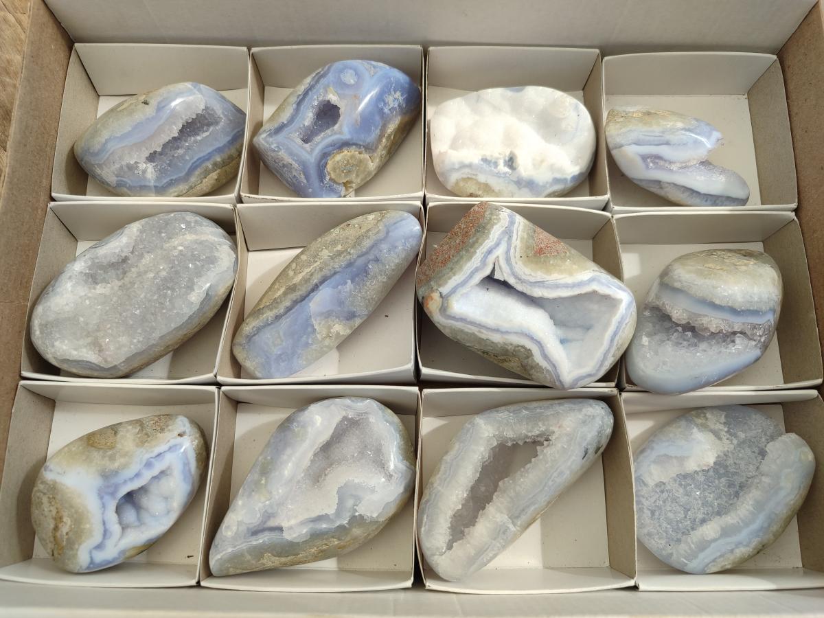 Polished Blue Lace Agate Free Forms x 12 From Nsanje, Malawi - Toprock Gemstones and Minerals 