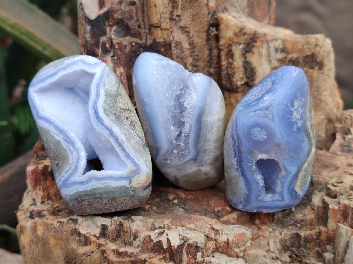 Polished Blue Lace Agate Free Forms x 12 From Nsanje, Malawi - Toprock Gemstones and Minerals 