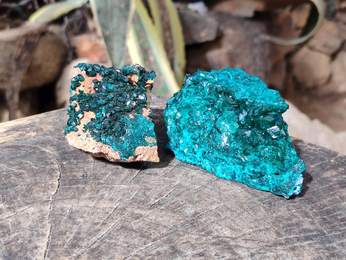 Natural Dioptase on Dolomite Specimens x 2 From Likasi, Congo - Toprock Gemstones and Minerals 