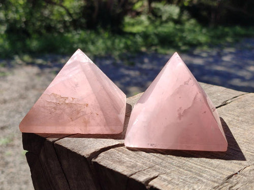 Polished Gemmy Rose Quartz Pyramids x 6 From Madagascar - Toprock Gemstones and Minerals 