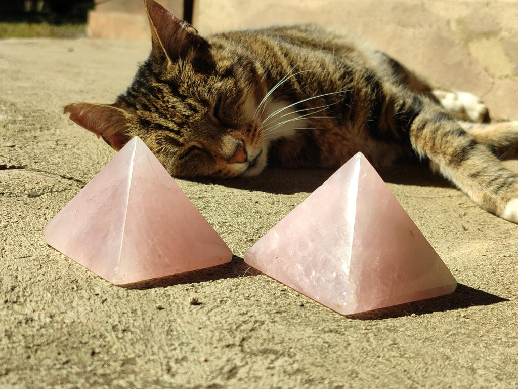Polished Gemmy Rose Quartz Pyramids x 6 From Madagascar - Toprock Gemstones and Minerals 