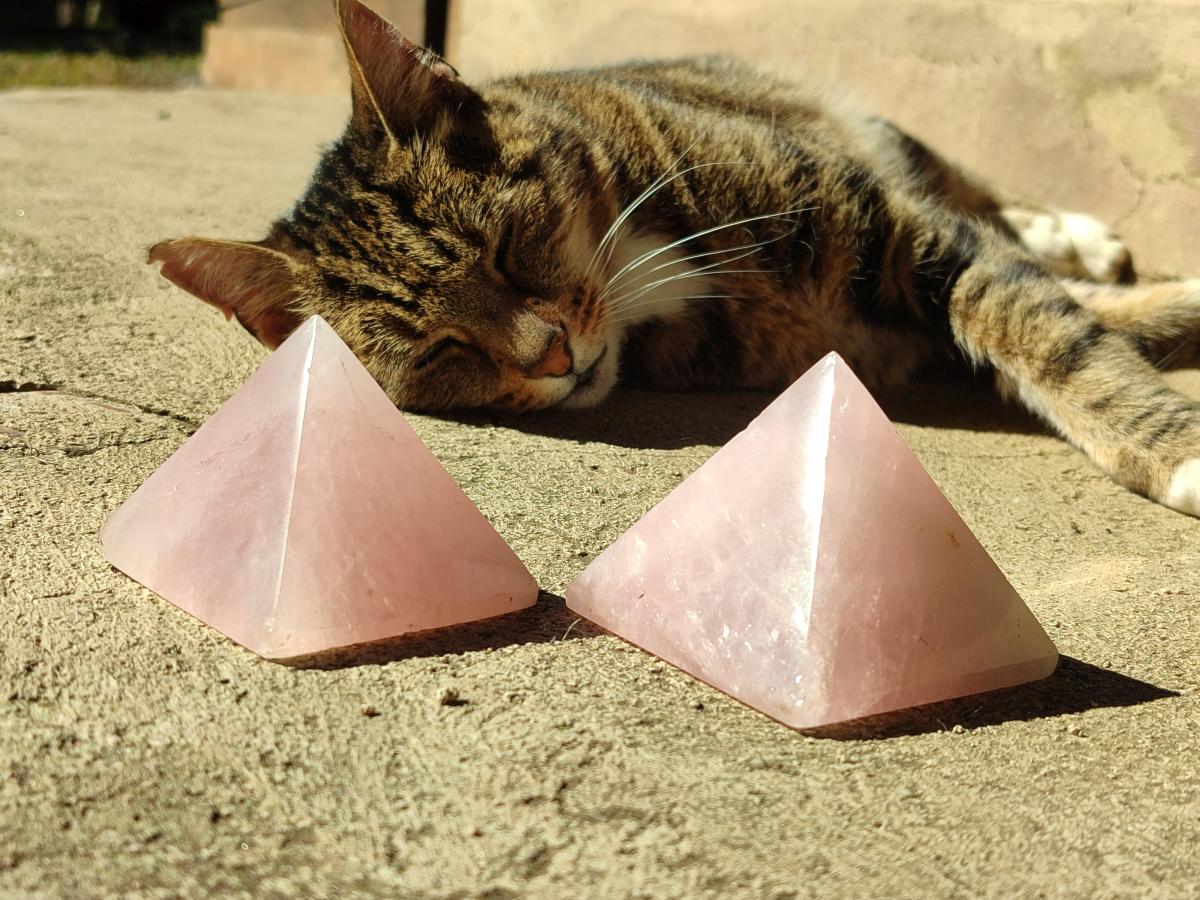Polished Gemmy Rose Quartz Pyramids x 6 From Madagascar - Toprock Gemstones and Minerals 
