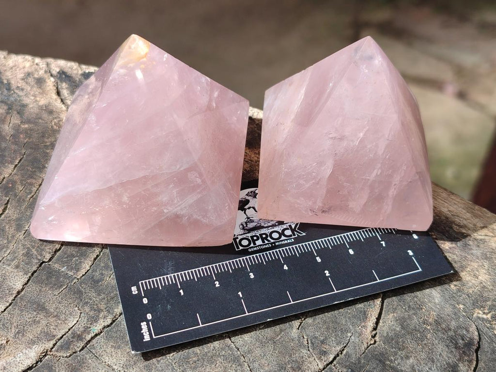 Polished Gemmy Rose Quartz Pyramids x 6 From Madagascar - Toprock Gemstones and Minerals 
