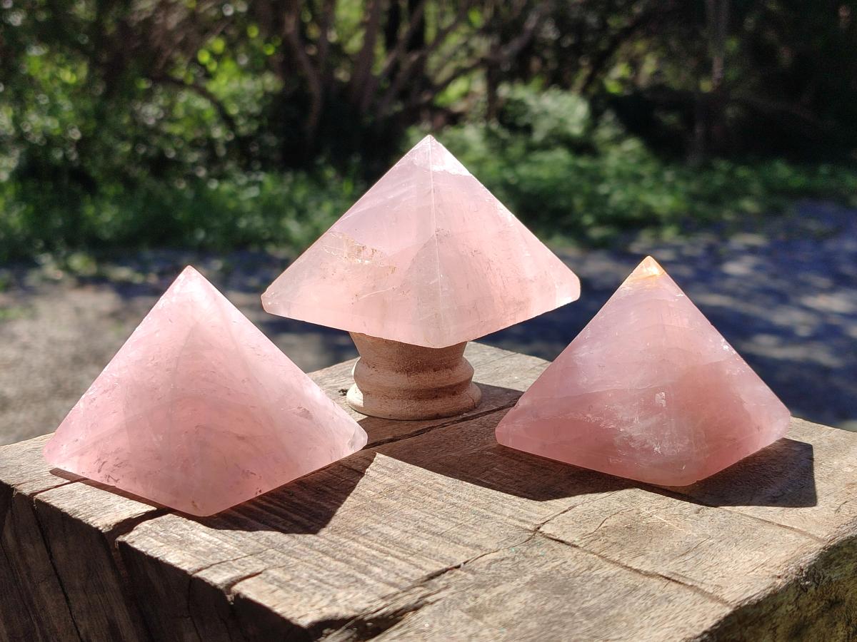 Polished Gemmy Rose Quartz Pyramids x 6 From Madagascar - Toprock Gemstones and Minerals 