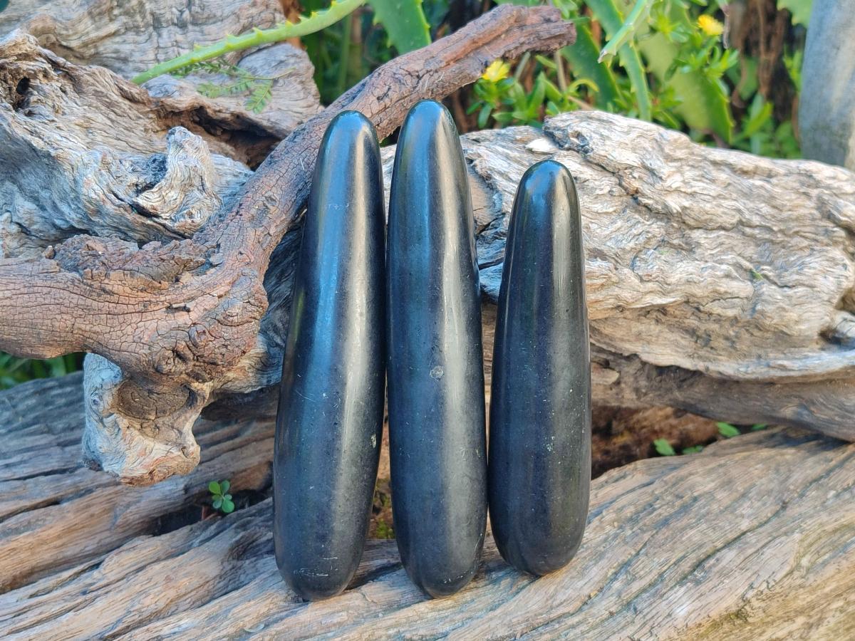 Polished Black Basalt Massage Wands x 6 From Madagascar - Toprock Gemstones and Minerals 