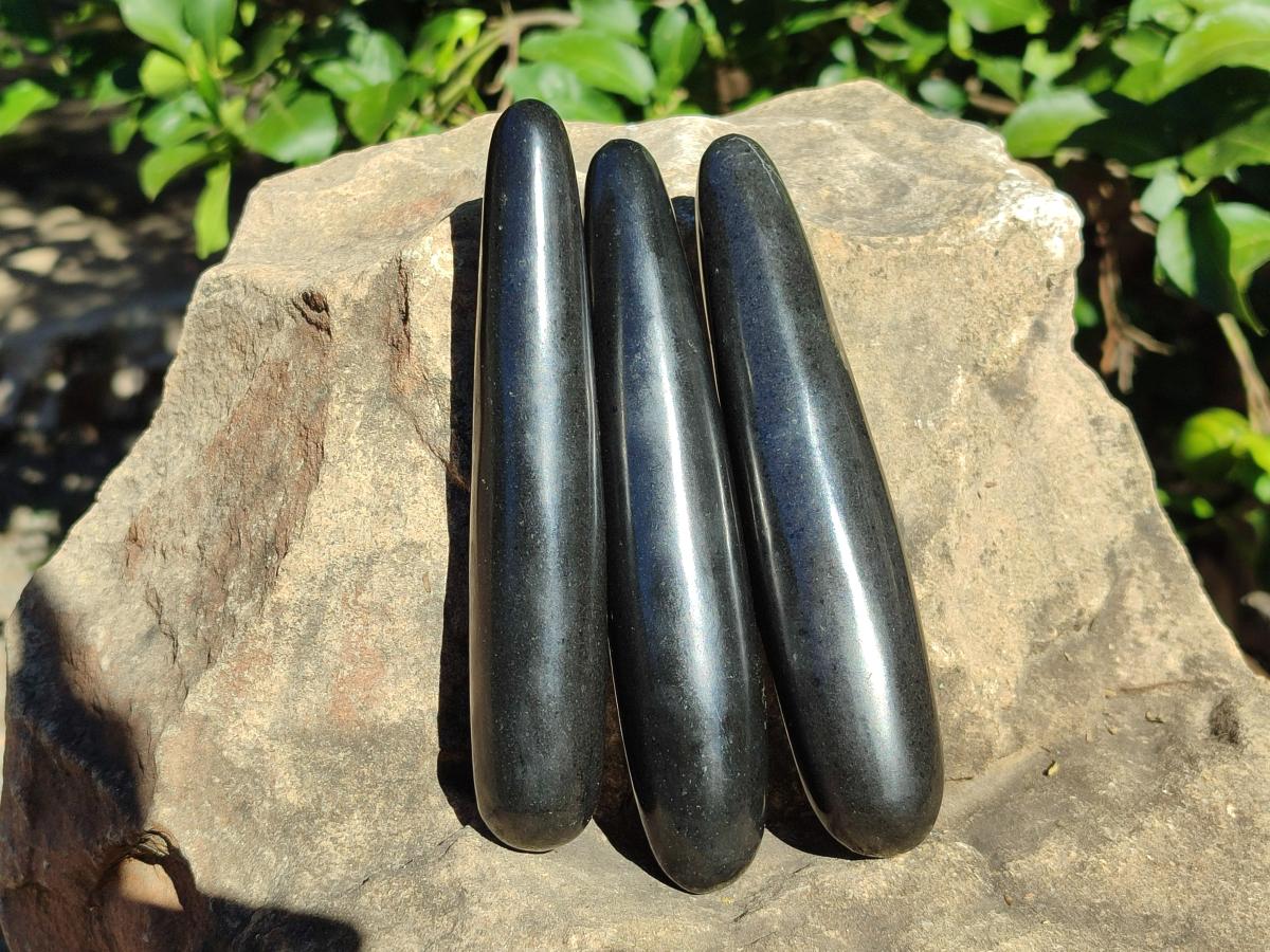 Polished Black Basalt Massage Wands x 6 From Madagascar - Toprock Gemstones and Minerals 