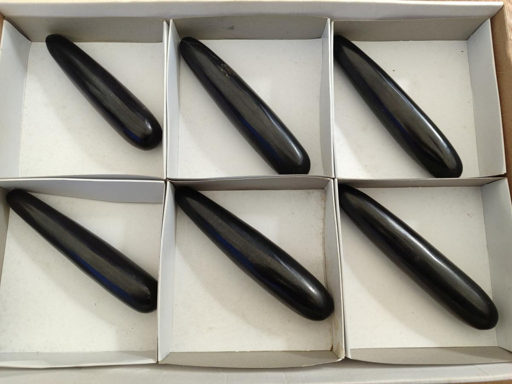 Polished Black Basalt Massage Wands x 6 From Madagascar - Toprock Gemstones and Minerals 