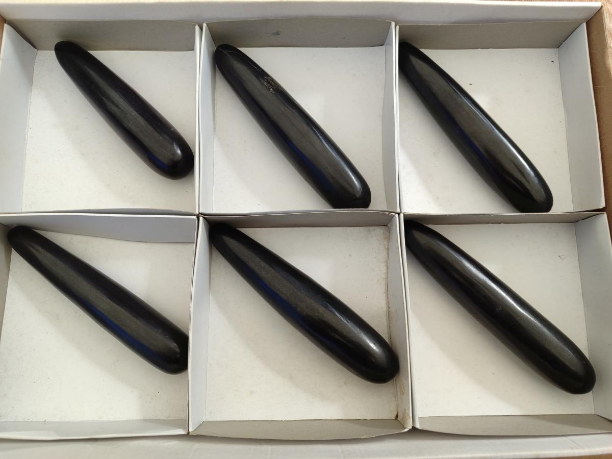Polished Black Basalt Massage Wands x 6 From Madagascar - Toprock Gemstones and Minerals 