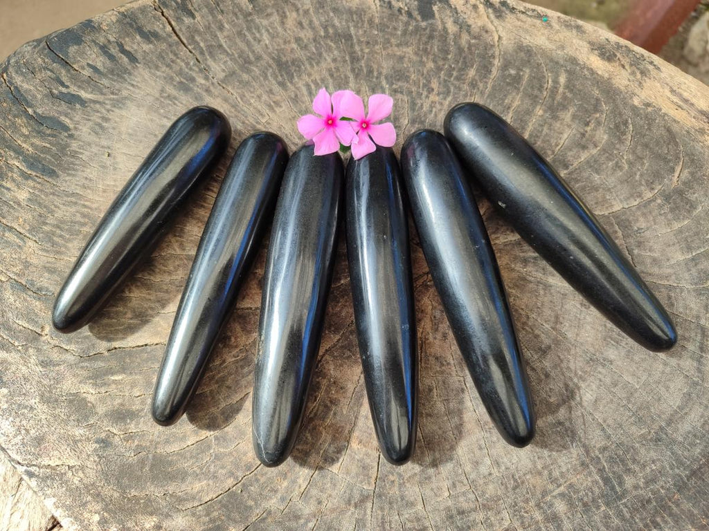 Polished Black Basalt Massage Wands x 6 From Madagascar - Toprock Gemstones and Minerals 