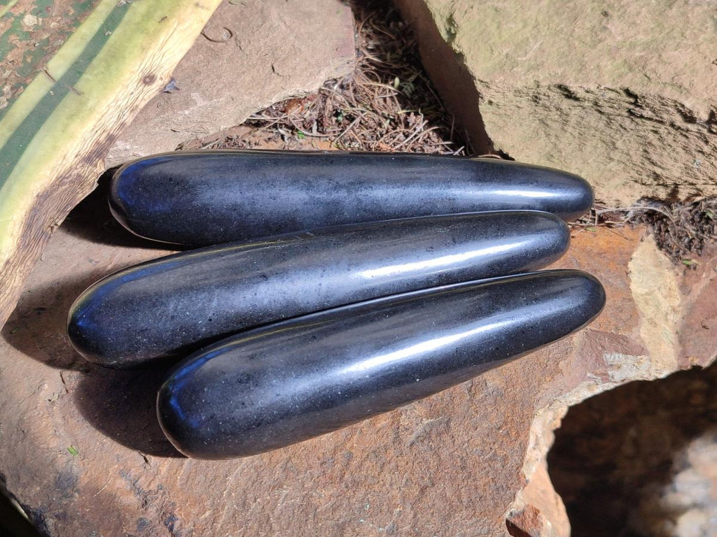 Polished Black Basalt Massage Wands x 6 From Madagascar - Toprock Gemstones and Minerals 