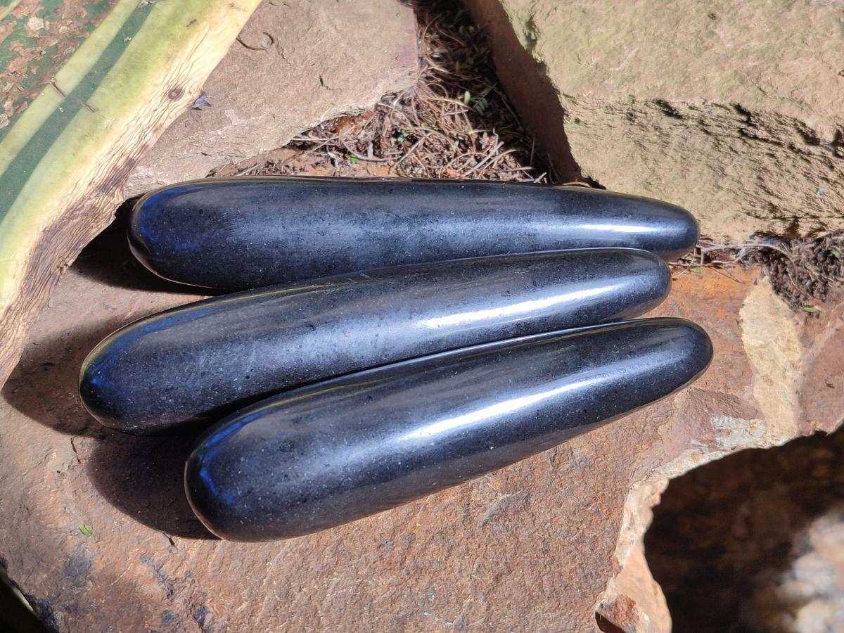 Polished Black Basalt Massage Wands x 6 From Madagascar - Toprock Gemstones and Minerals 