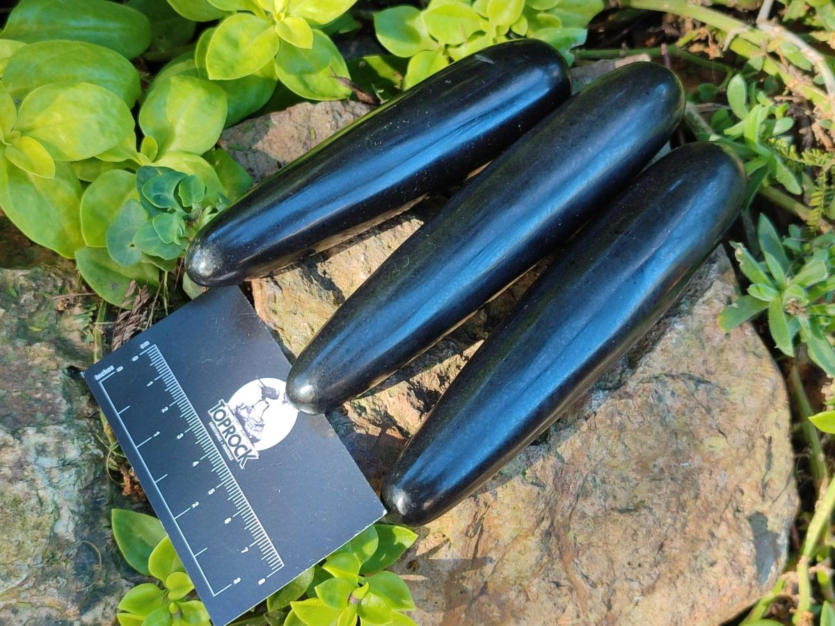Polished Black Basalt Massage Wands x 6 From Madagascar - Toprock Gemstones and Minerals 