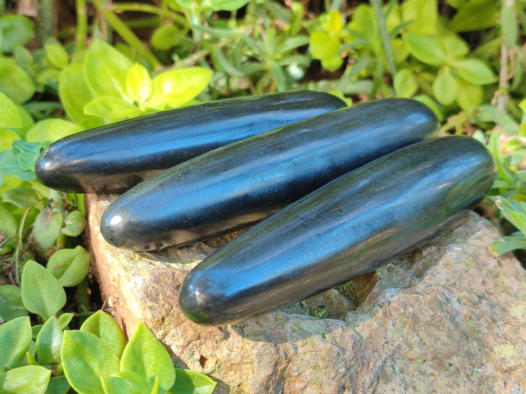Polished Black Basalt Massage Wands x 6 From Madagascar - Toprock Gemstones and Minerals 