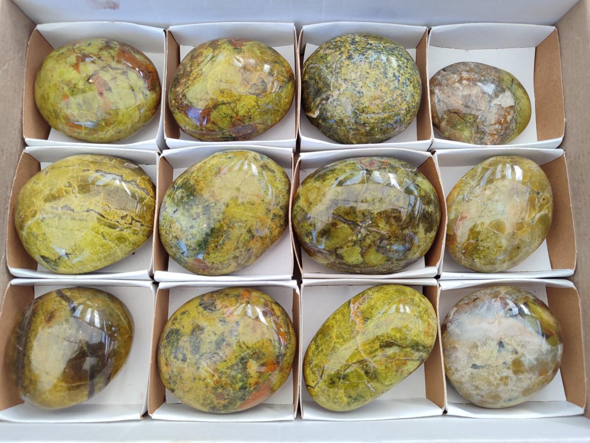 Polished Green Opal Palm Stones x 12 From Betroka, Madagascar - Toprock Gemstones and Minerals 
