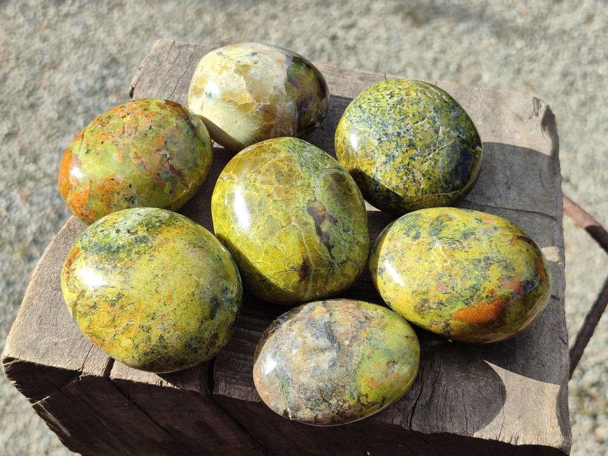 Polished Green Opal Palm Stones x 12 From Betroka, Madagascar - Toprock Gemstones and Minerals 