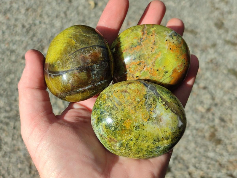 Polished Green Opal Palm Stones x 12 From Betroka, Madagascar - Toprock Gemstones and Minerals 