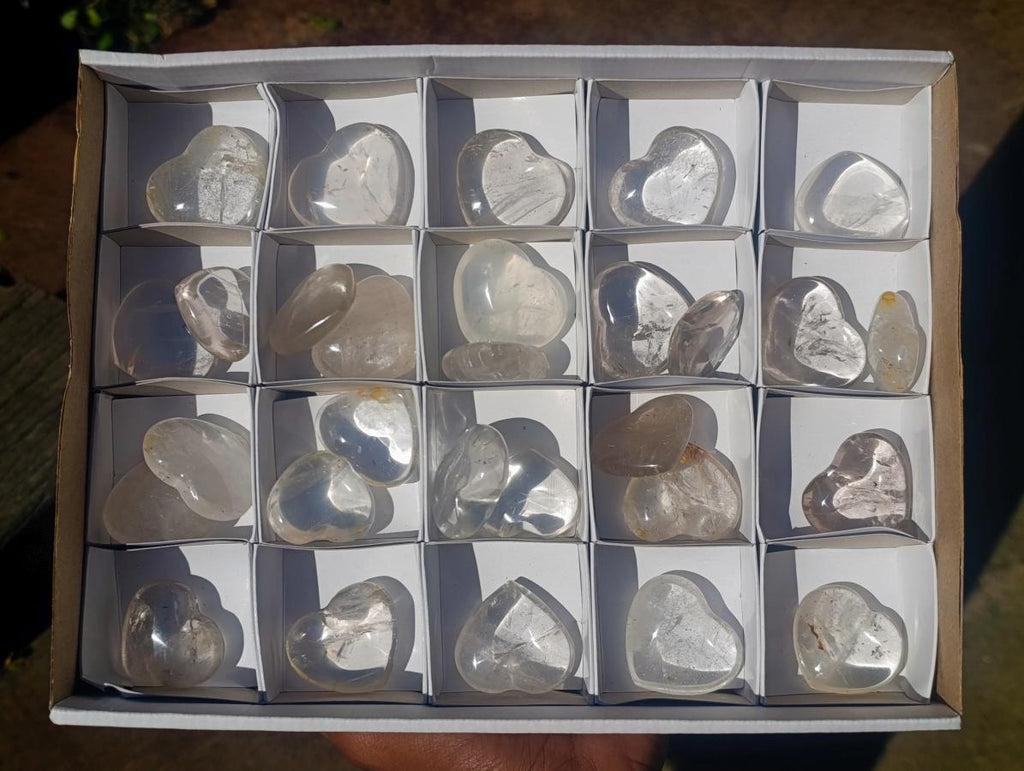 Polished Clear Quartz and Smokey Quartz Hearts x 29 From Madagascar - Toprock Gemstones and Minerals 