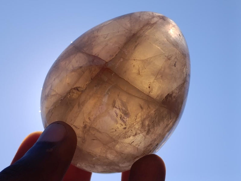 Polished Smokey Window Quartz Eggs x 6 From Madagascar - Toprock Gemstones and Minerals 